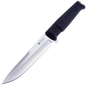 Нож Кизляр Alpha AUS-8 (Stonewash, черная рукоять, камо ножны)