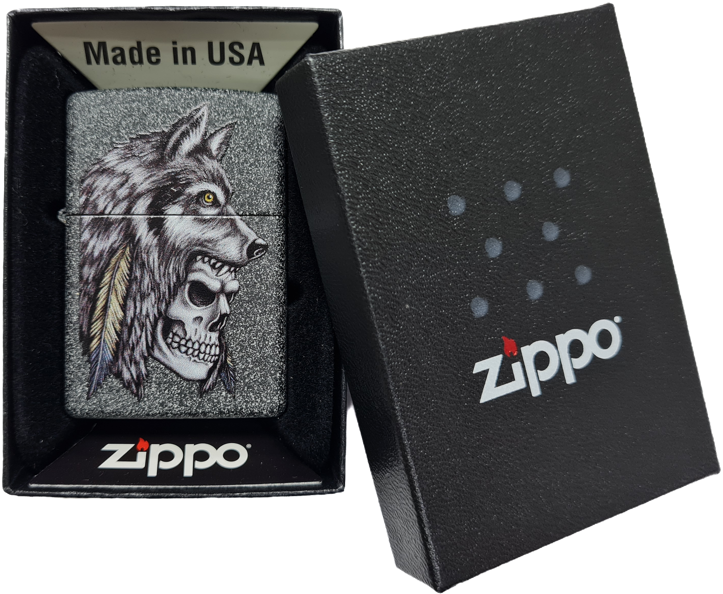 Зажигалка Zippo 29863 Wolf Skull Feather design