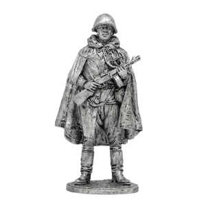 Солдат олово пеший WW2-61 Автоматчик в каске и плащ-палатке, 1943-45 гг. СССР